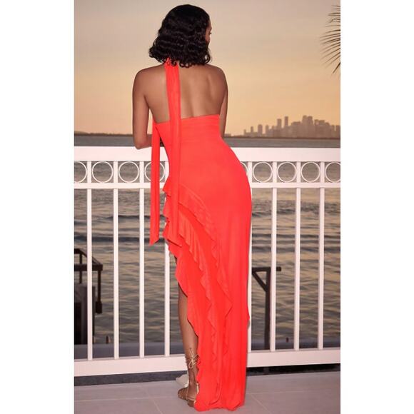 Anthropologie AFRM Neon Ruffle Halter Maxi Dress - Picture 3 of 5